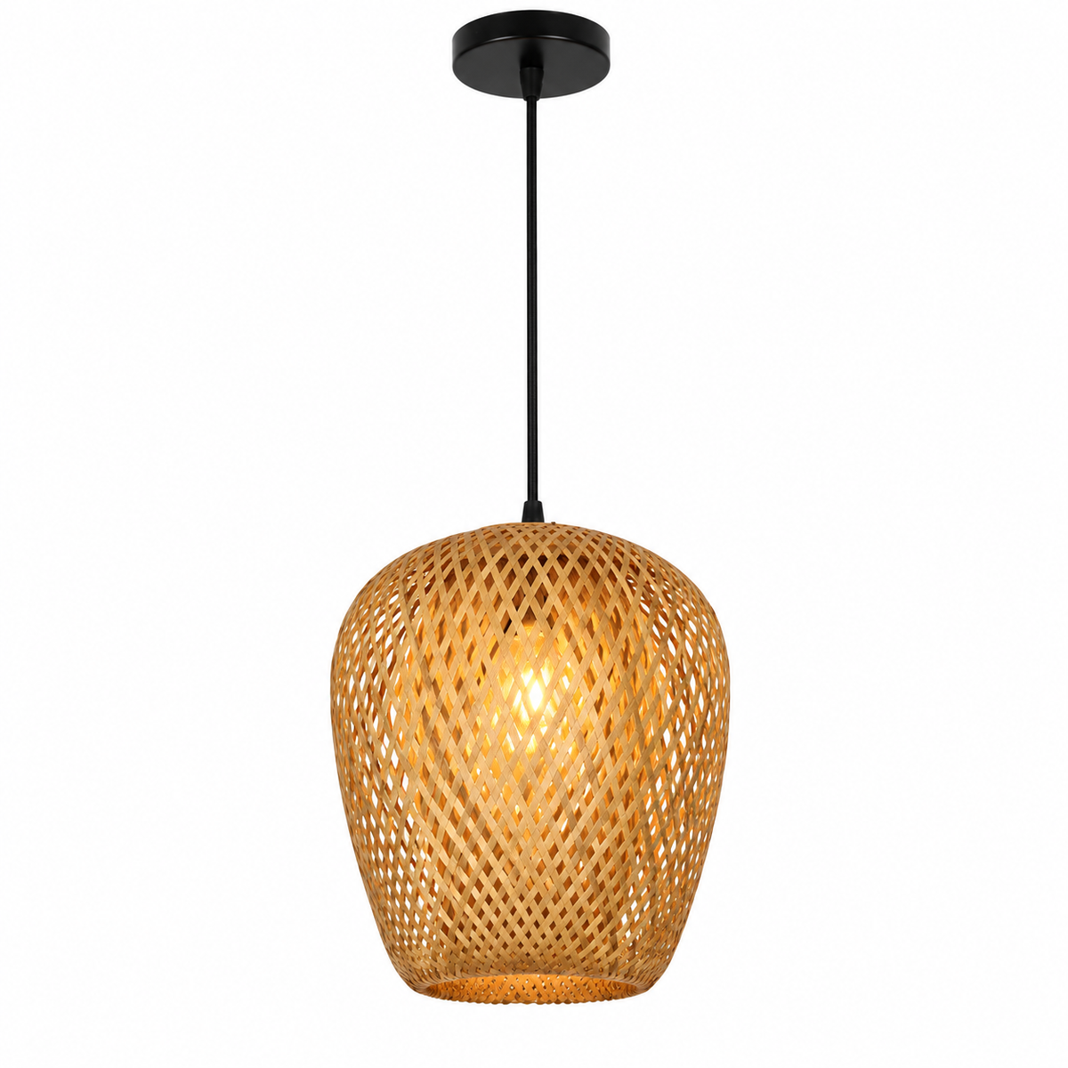 Bamboo Woven Pendant Light | Natural Rattan Barrel Shade, 23 cm, Kitchen Island