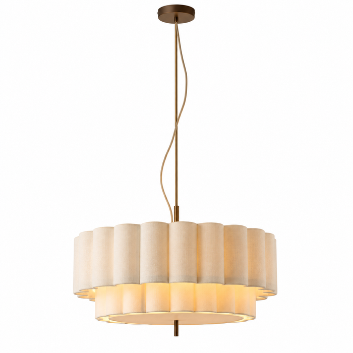 Two-Tier Pleated Fabric Chandelier | Cream Shade, 45-65 cm, Adjustable Cord