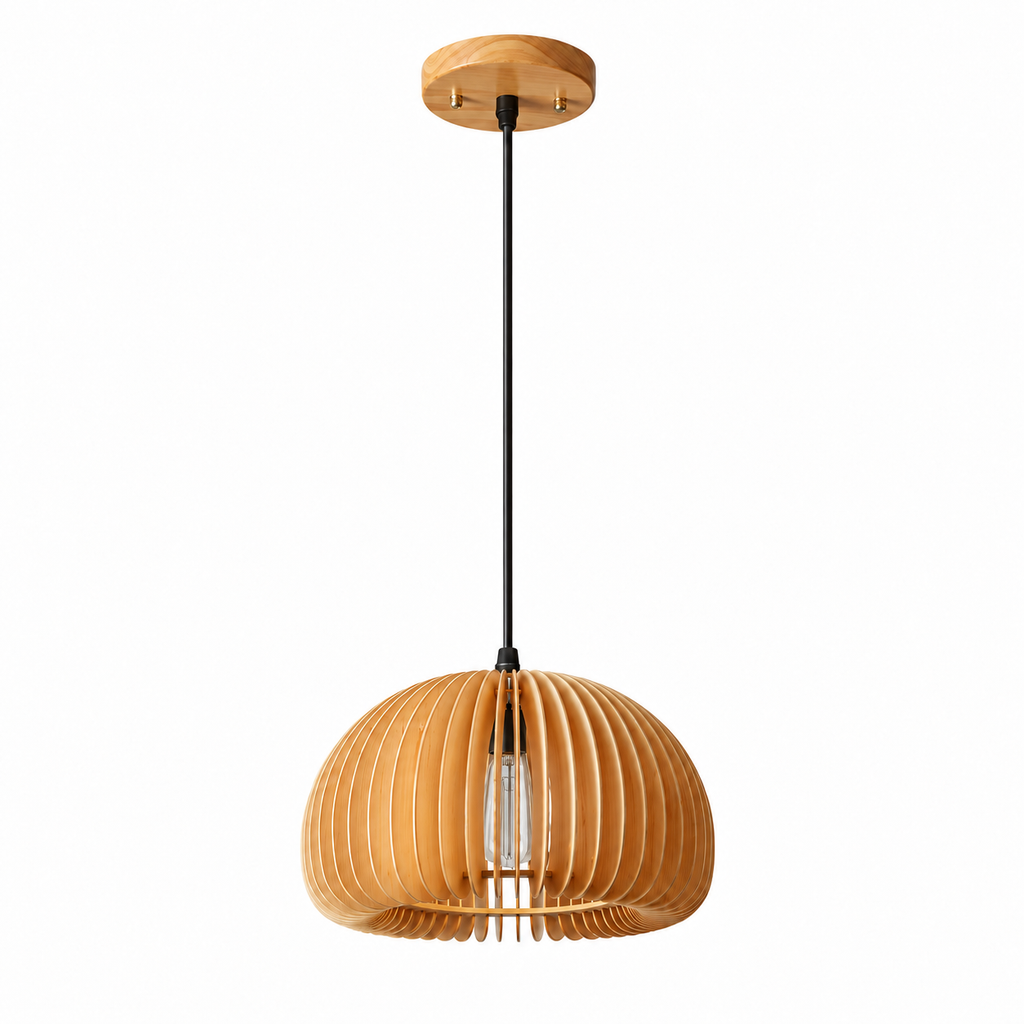 Flat Bamboo Dome Pendant Light | Hand-Woven Shade, 18 cm, Hallway & Bedside