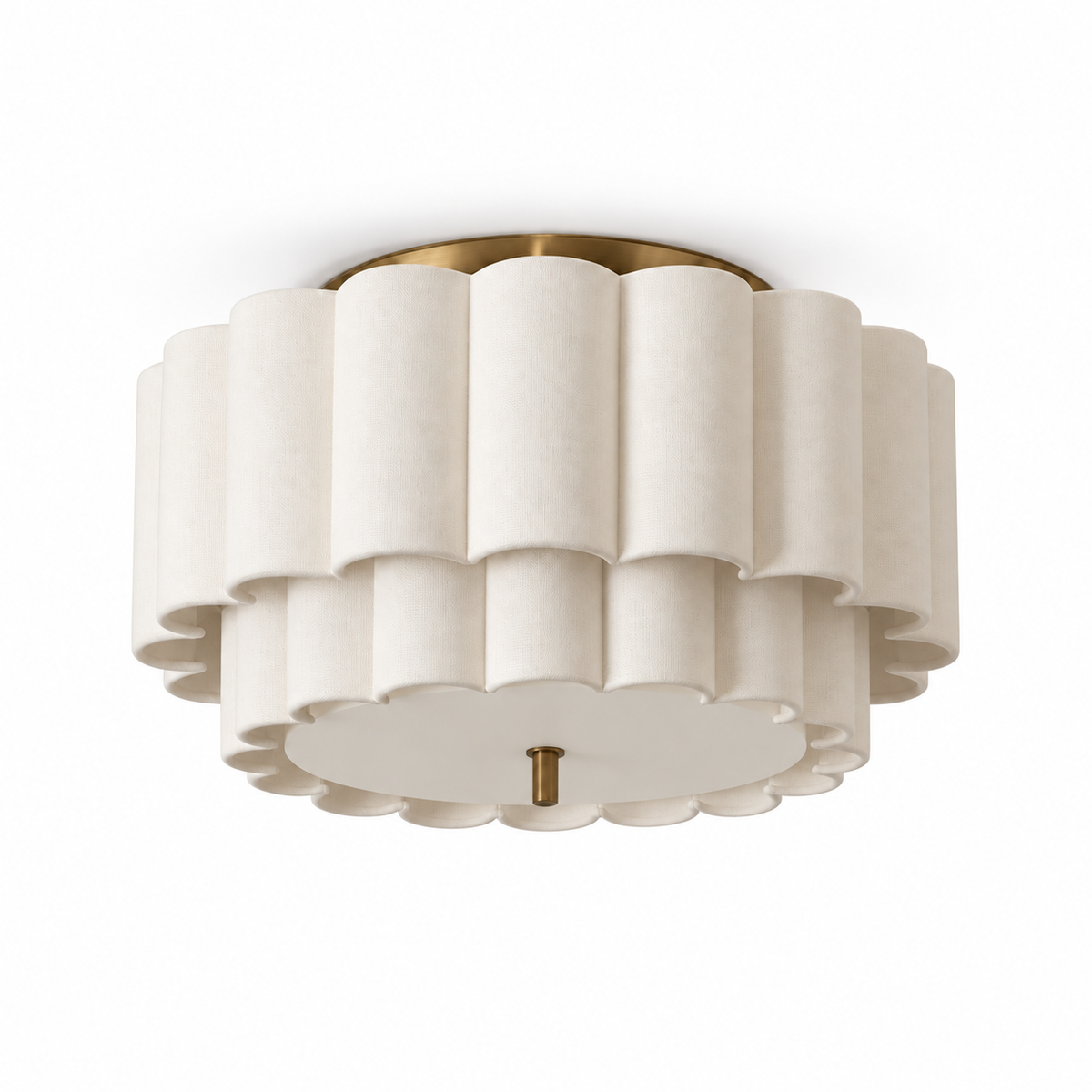 Pleated Fabric Ceiling Light | Two-Tier Semi-Flush Cream, 45-65 cm, Low Ceilings
