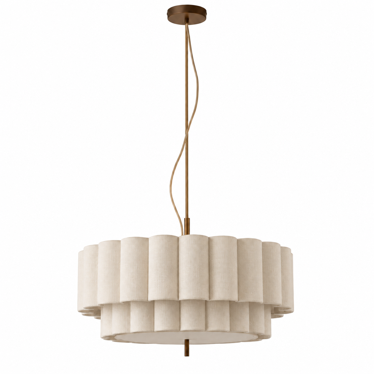Two-Tier Pleated Fabric Chandelier | Cream Shade, 45-65 cm, Adjustable Cord