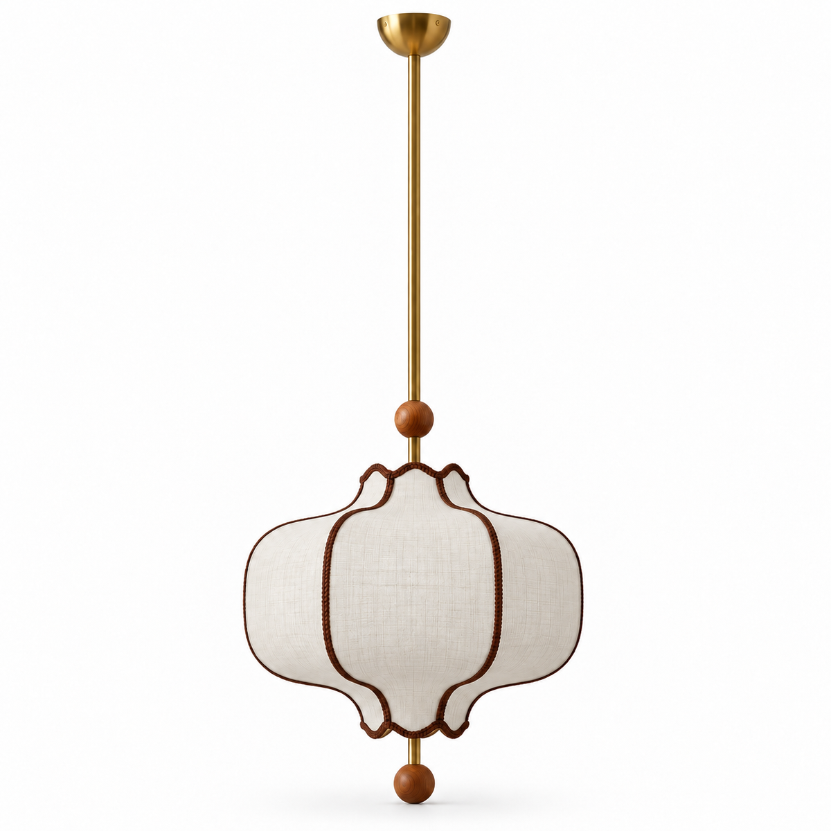 Lantern Fabric Pendant Light | Vintage Wood Frame & Beads, 40/50 cm, Dining Room