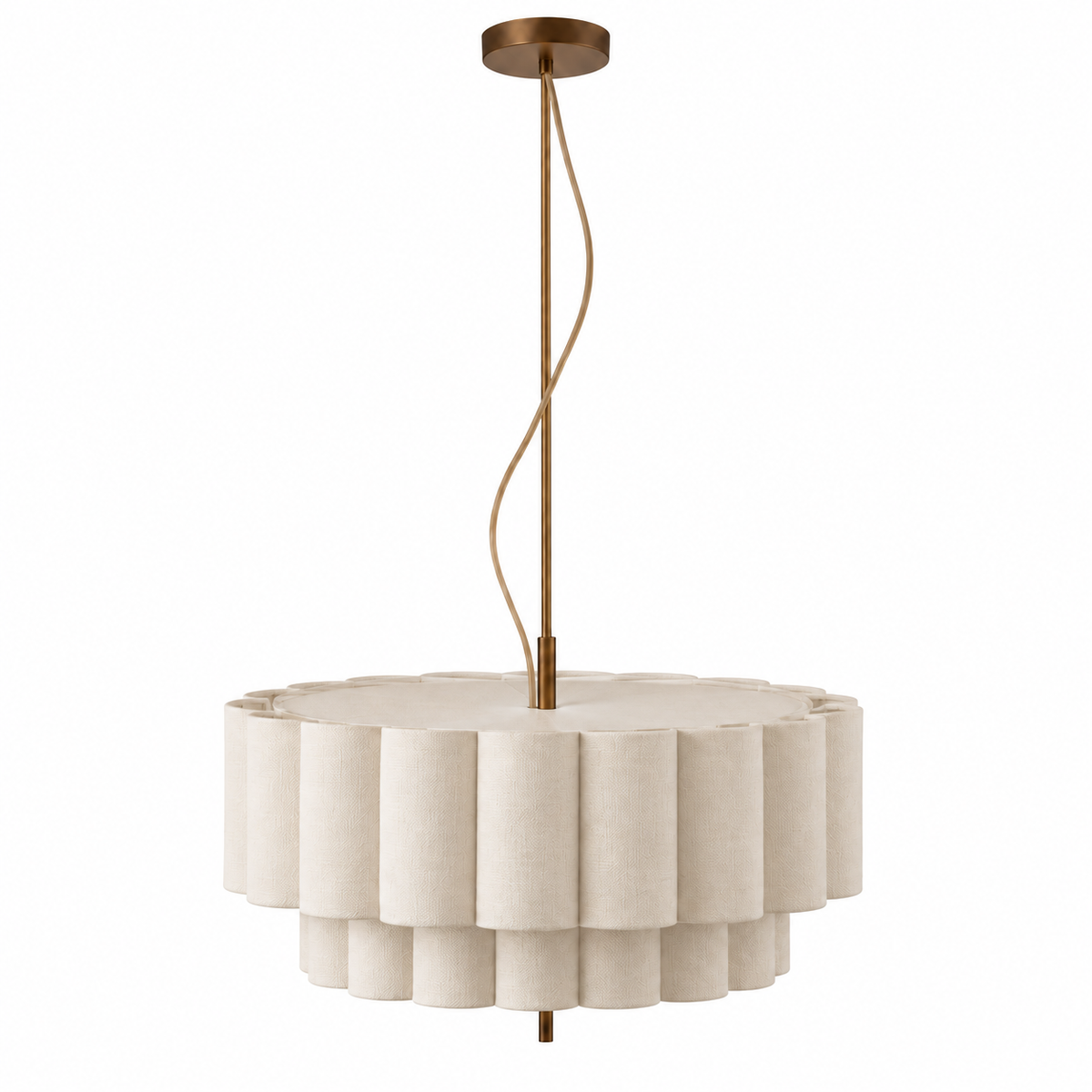 Two-Tier Pleated Fabric Chandelier | Cream Shade, 45-65 cm, Adjustable Cord