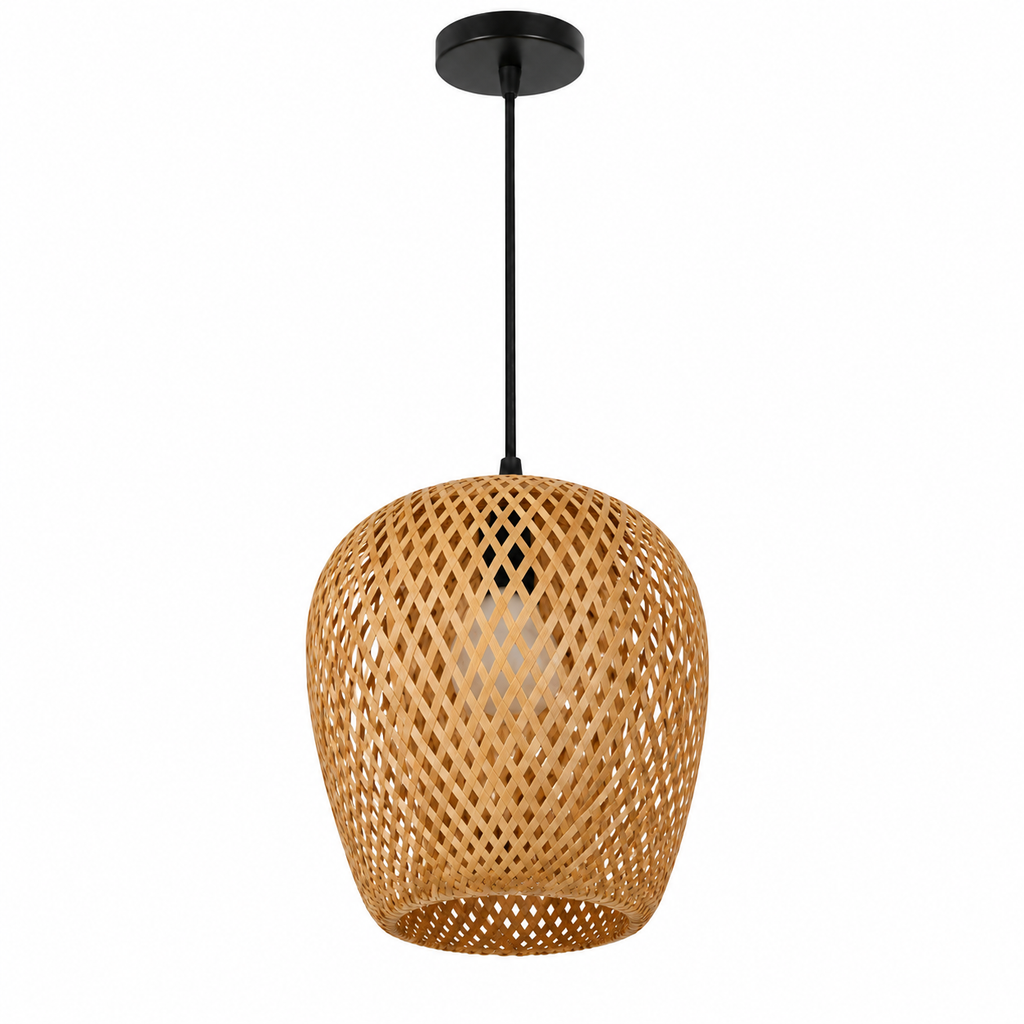 Bamboo Woven Pendant Light | Natural Rattan Barrel Shade, 23 cm, Kitchen Island