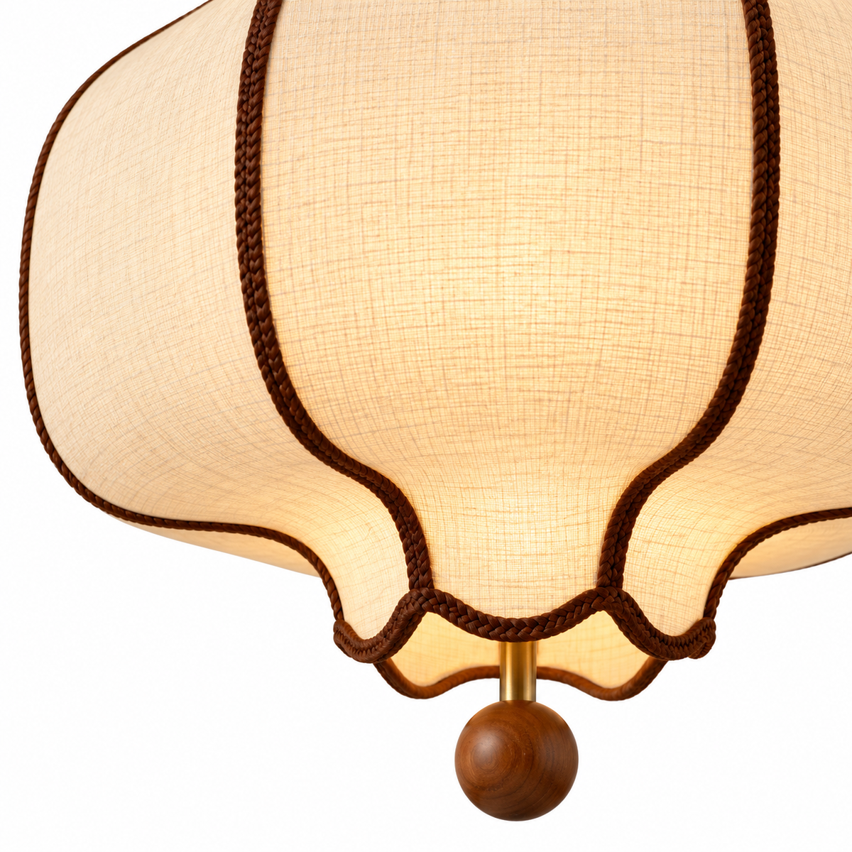 Lantern Fabric Pendant Light | Vintage Wood Frame & Beads, 40/50 cm, Dining Room