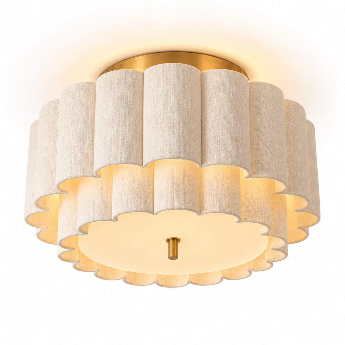 Pleated Fabric Ceiling Light | Two-Tier Semi-Flush Cream, 45-65 cm, Low Ceilings