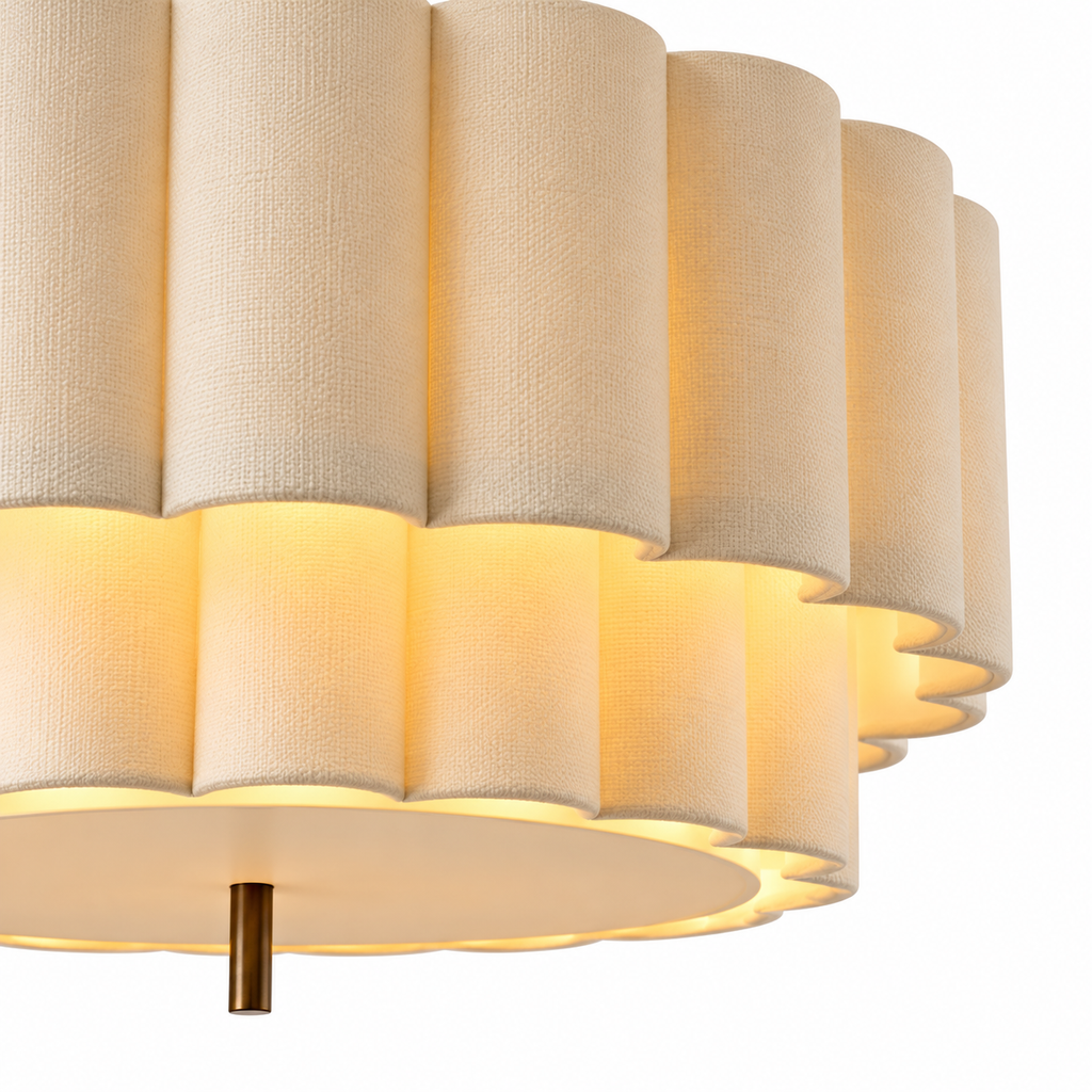 Two-Tier Pleated Fabric Chandelier | Cream Shade, 45-65 cm, Adjustable Cord