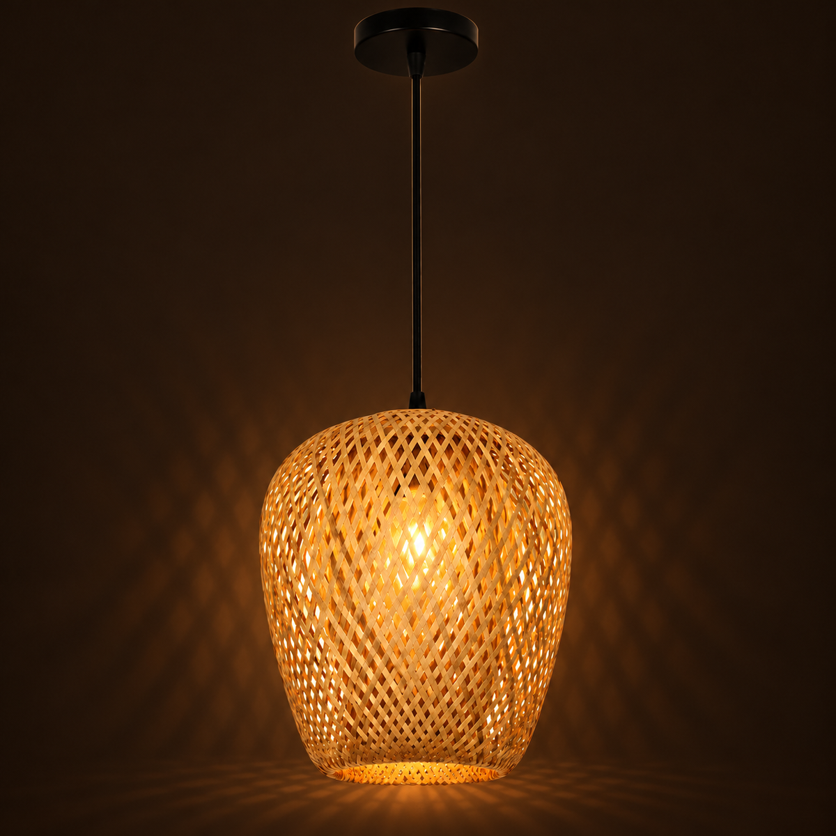 Bamboo Woven Pendant Light | Natural Rattan Barrel Shade, 23 cm, Kitchen Island