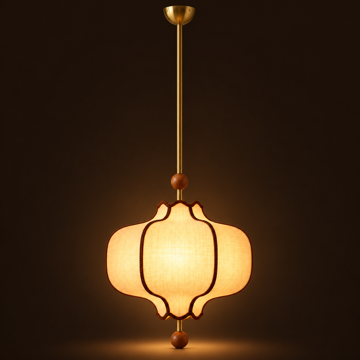 Lantern Fabric Pendant Light | Vintage Wood Frame & Beads, 40/50 cm, Dining Room
