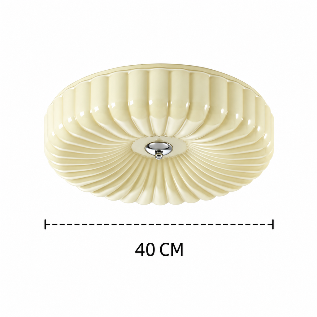 Ribbed Glass Ceiling Light | White or Cream Flush Mount, 30/40 cm, Hallway