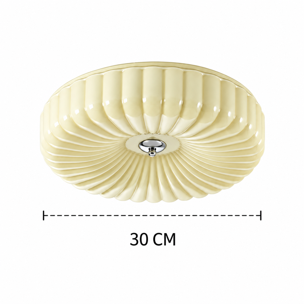 Ribbed Glass Ceiling Light | White or Cream Flush Mount, 30/40 cm, Hallway