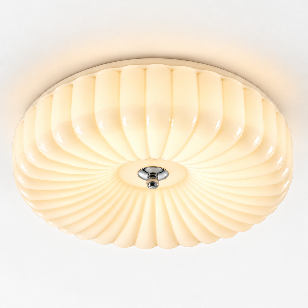 Ribbed Glass Ceiling Light | White or Cream Flush Mount, 30/40 cm, Hallway