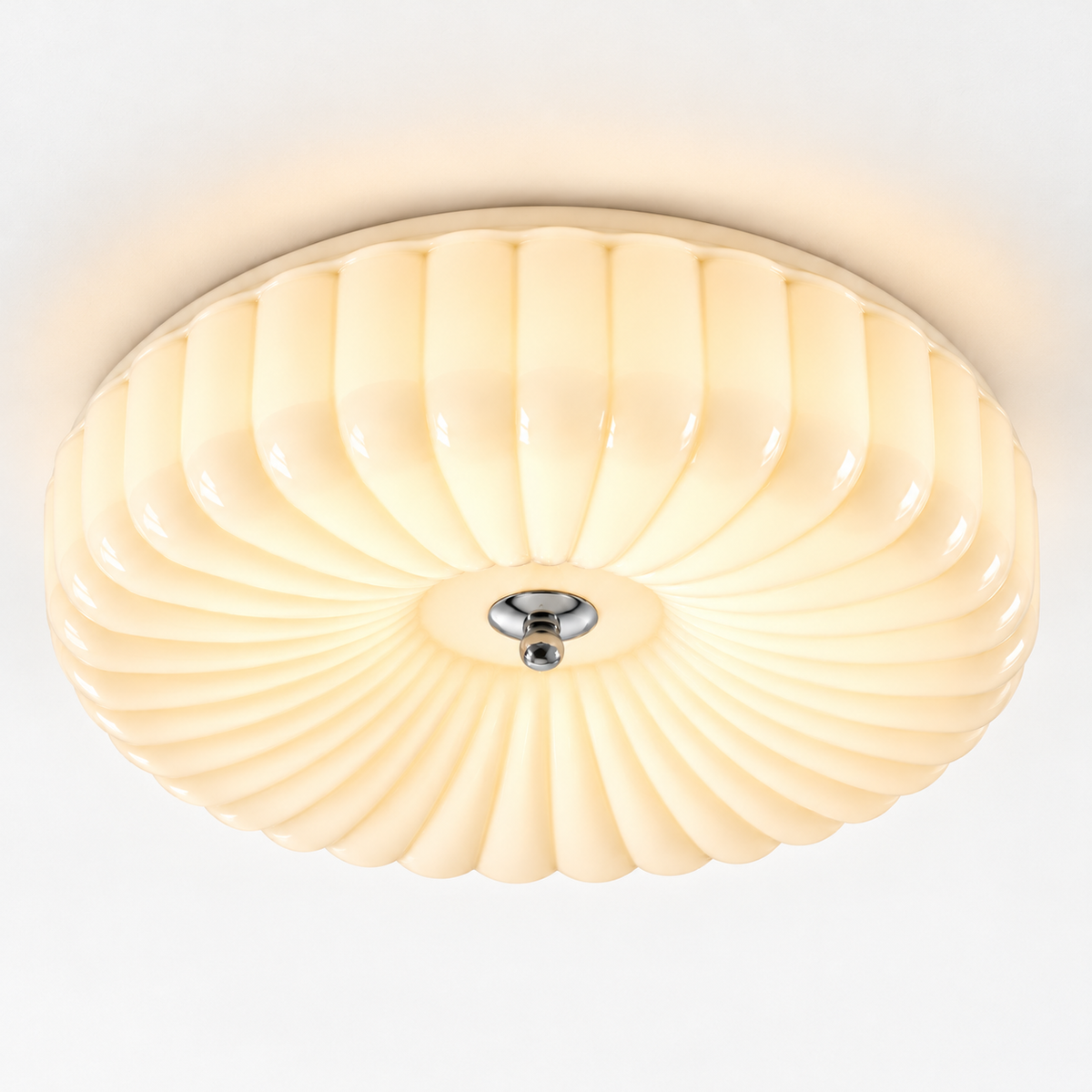 Ribbed Glass Ceiling Light | White or Cream Flush Mount, 30/40 cm, Hallway