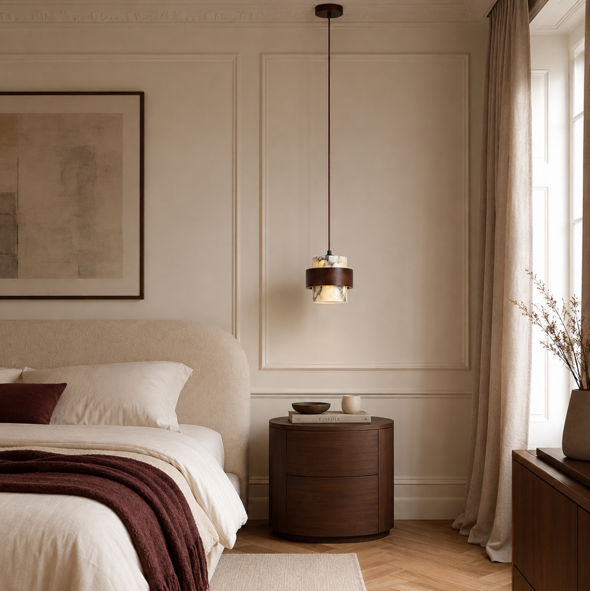 Marble Pendant Light - Japanese Cream-Style Bedside and Island Light