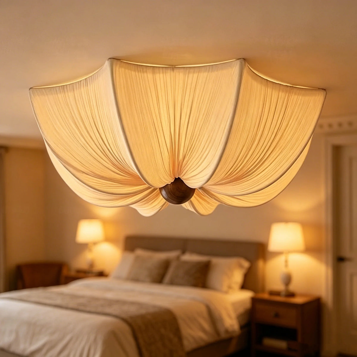 Cream Petal Fabric Ceiling Light - French Flower Semi-Flush Lamp for Living Room & Bedroom