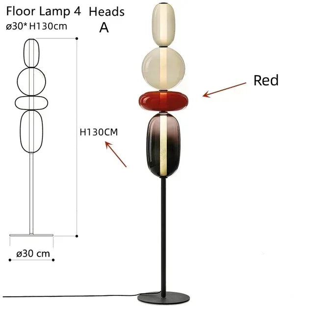 Stacked Glass Totem Floor Lamp | 4 Shades, 130/160 cm, Dimmable Standing Light