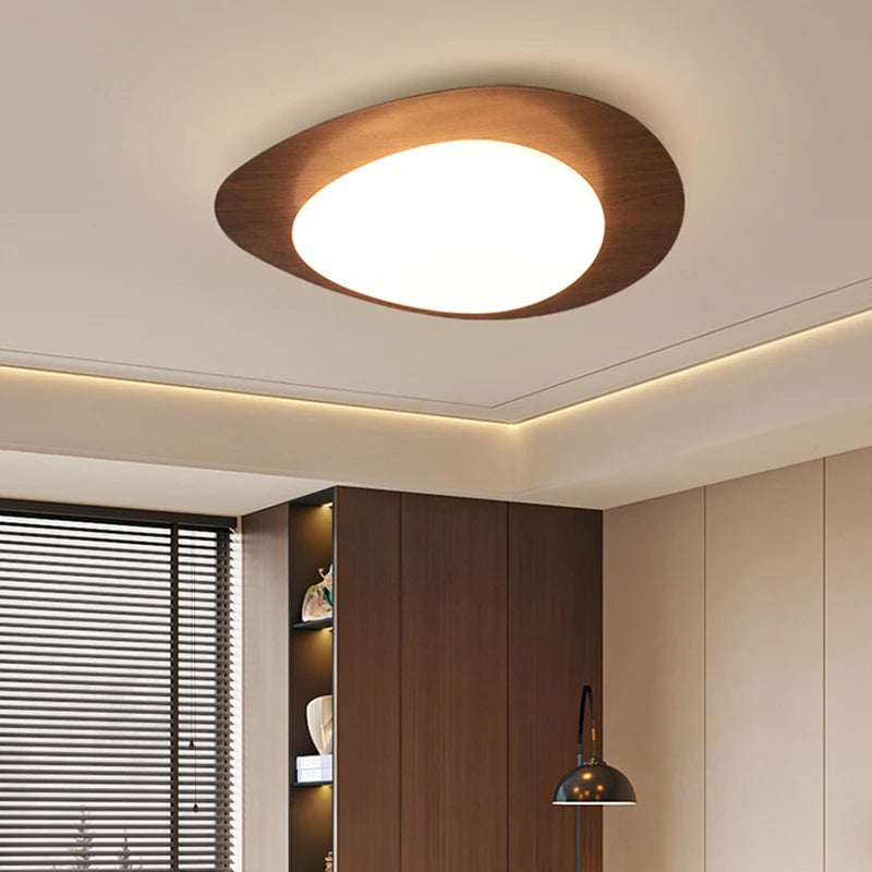 Pebble Ceiling Light | Wood or Walnut Flush Mount, 38/48 cm, Organic LED Shape