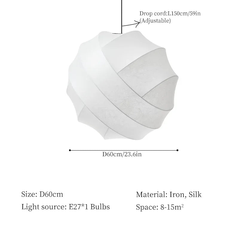 Wabi-Sabi Silk Pendant Light | Wrapped Ribbon Globe, 30, 40, 50 or 60 cm, Bulb Included
