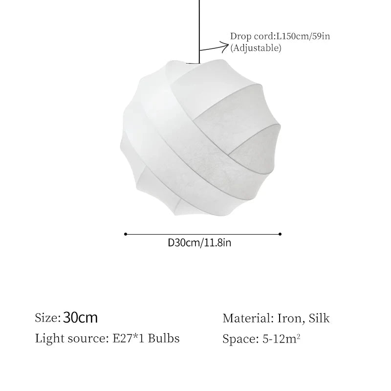 Wabi-Sabi Silk Pendant Light | Wrapped Ribbon Globe, 30, 40, 50 or 60 cm, Bulb Included
