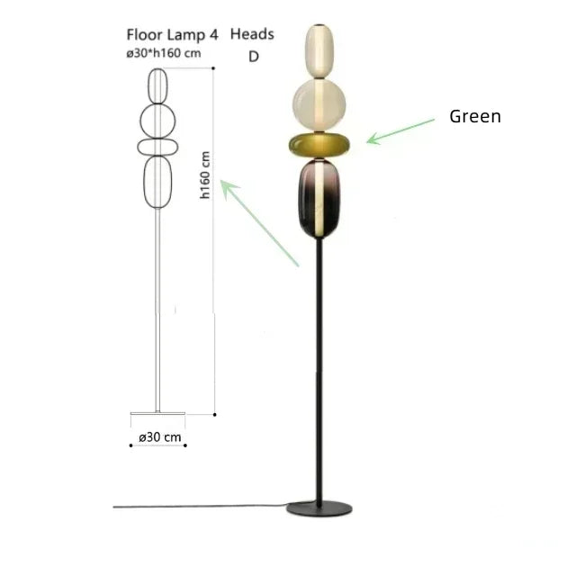 Stacked Glass Totem Floor Lamp | 4 Shades, 130/160 cm, Dimmable Standing Light