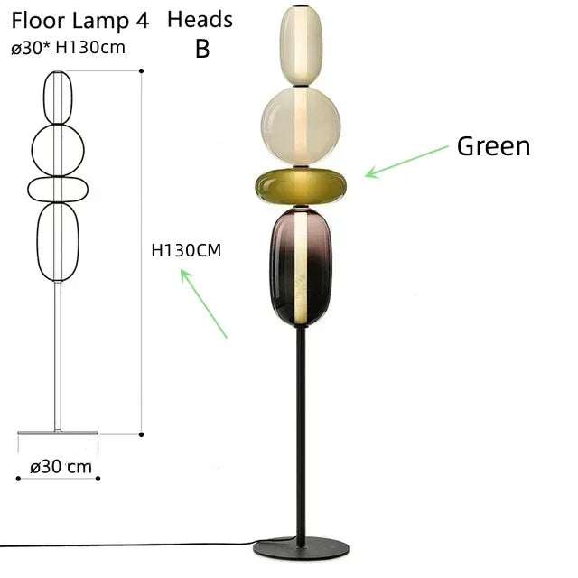 Stacked Glass Totem Floor Lamp | 4 Shades, 130/160 cm, Dimmable Standing Light