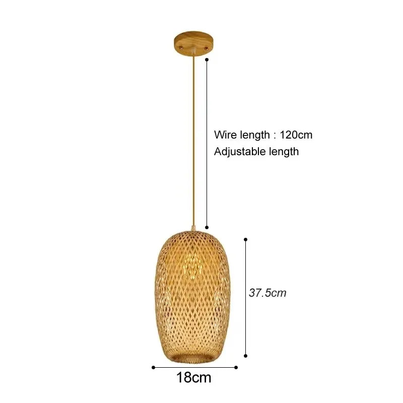 Tall Bamboo Lantern Pendant Light | Hand-Woven Rattan, 18 x 37 cm, Dining Table