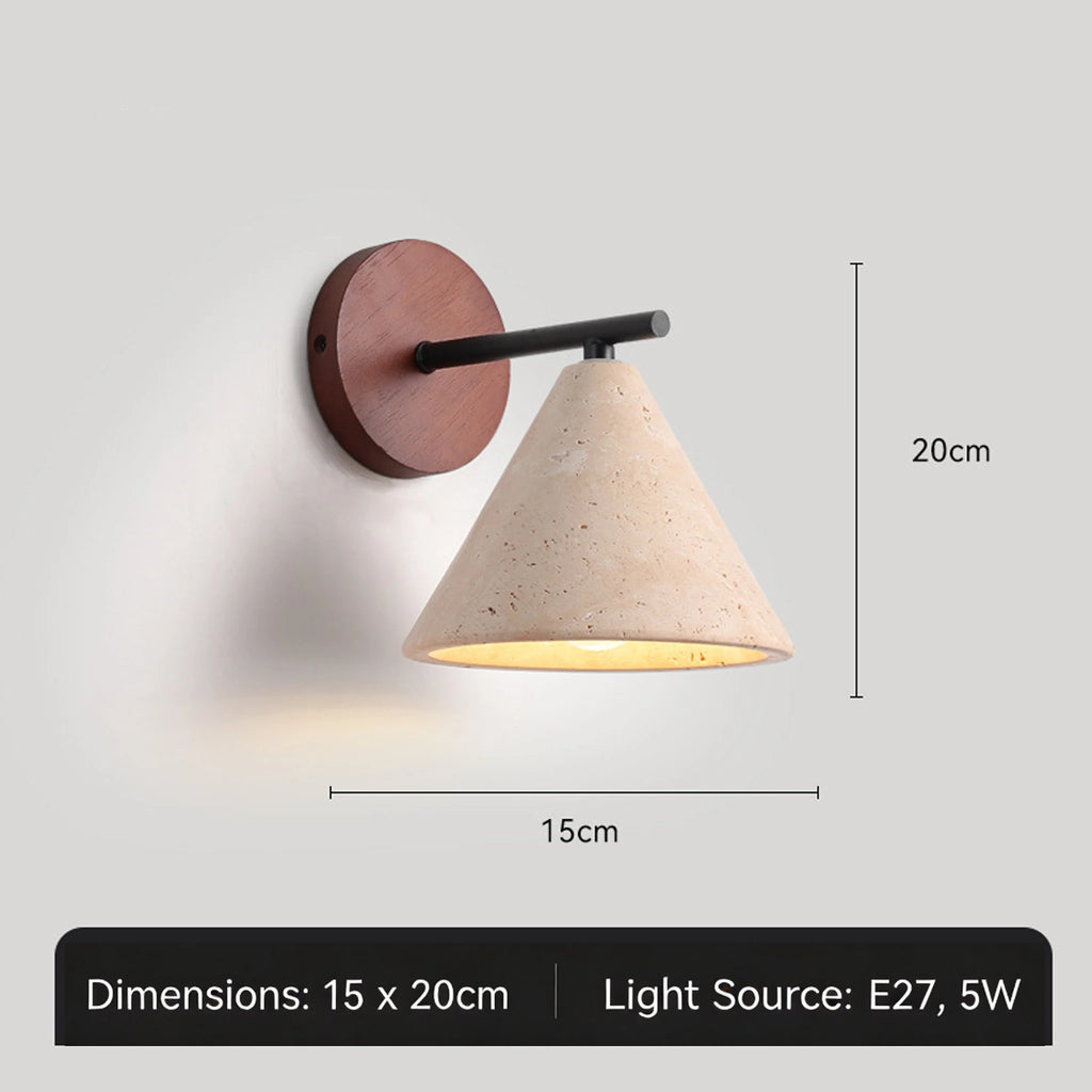 Travertine Cone Wall Light | Natural Stone Wabi-Sabi Sconce, Bedside & Hallway
