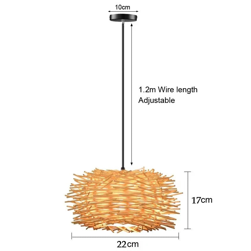 Woven Nest Pendant Light | Bamboo & Rattan Shade, 22 cm, Boho Ceiling Fixture