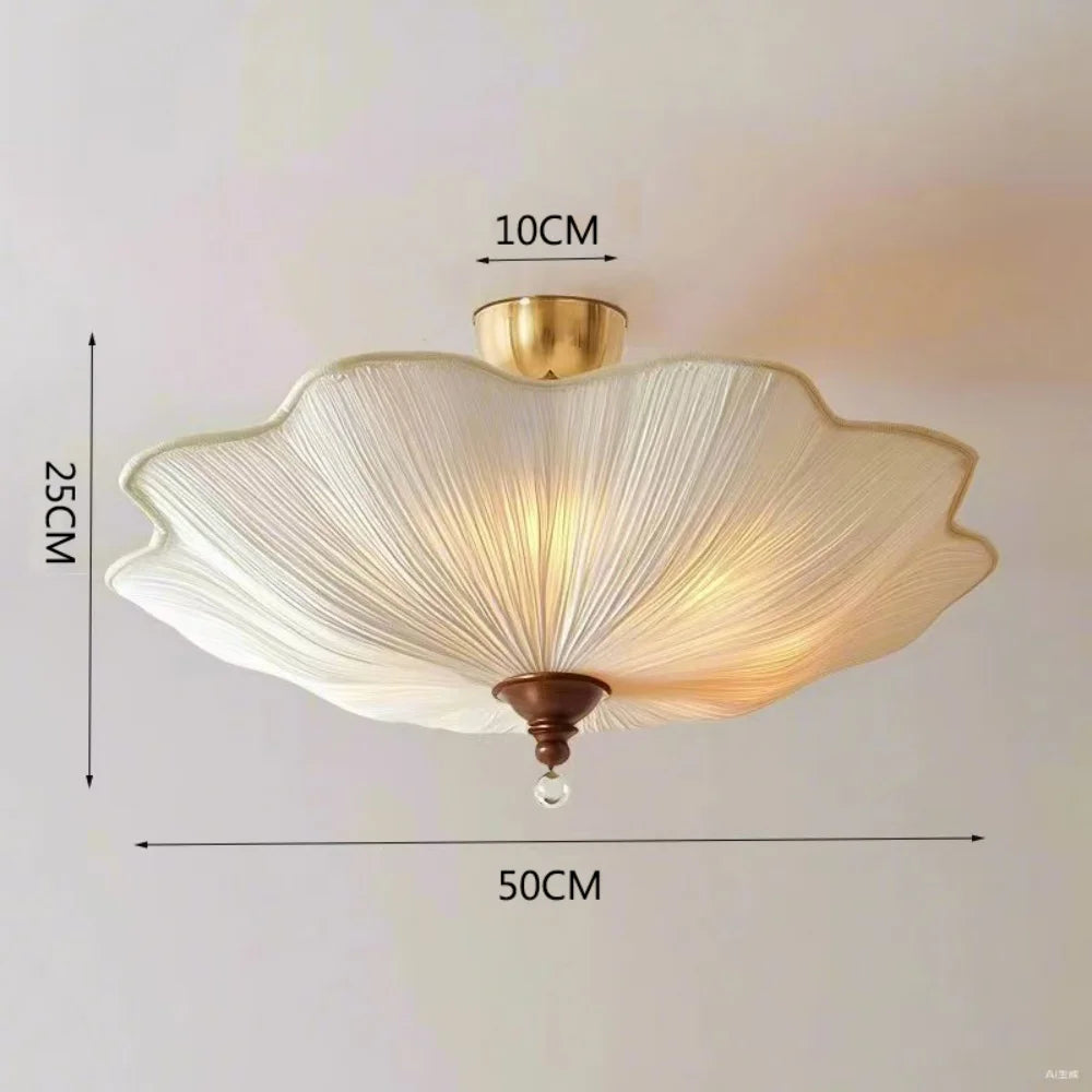 Pleated Scalloped Ceiling Light | Triple Semi-Flush Fabric Shade, 50/60 cm, Bedroom