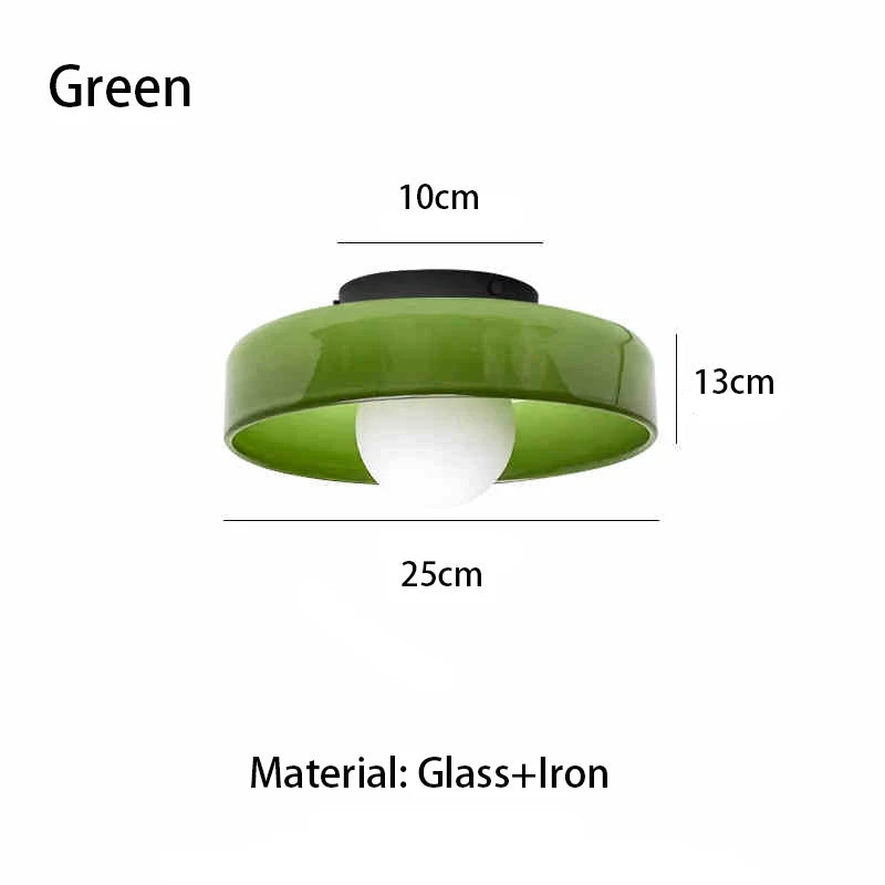 Coloured Glass Flush Ceiling Light | Tinted Glass Disc, 25 cm, Brown, White, Green or Yellow