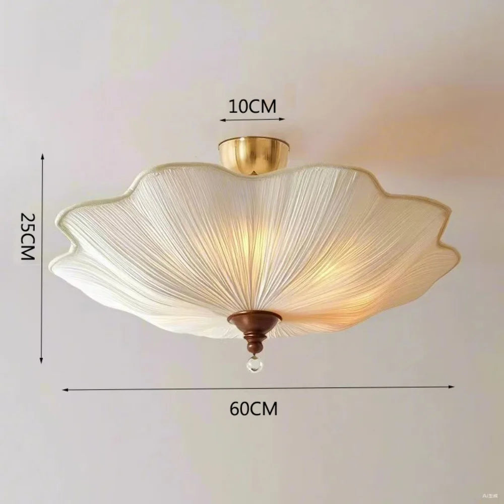 Pleated Scalloped Ceiling Light | Triple Semi-Flush Fabric Shade, 50/60 cm, Bedroom