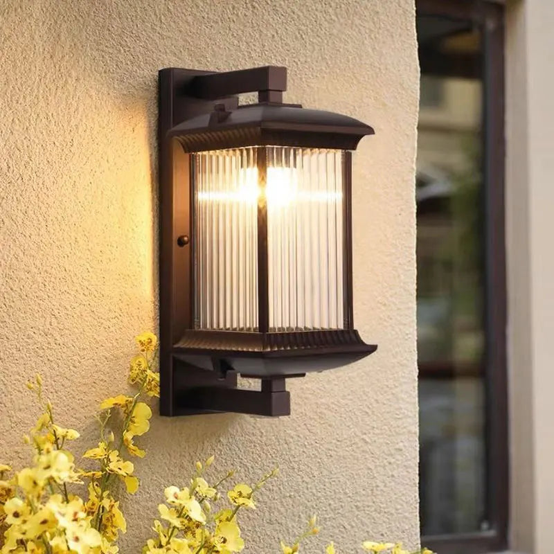 Outdoor Wall Lantern | Ribbed Glass IP54, Brown, Porch & Front Door