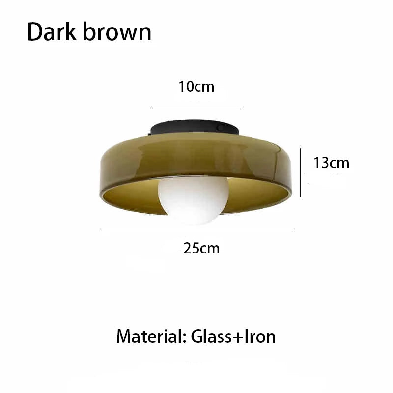 Coloured Glass Flush Ceiling Light | Tinted Glass Disc, 25 cm, Brown, White, Green or Yellow