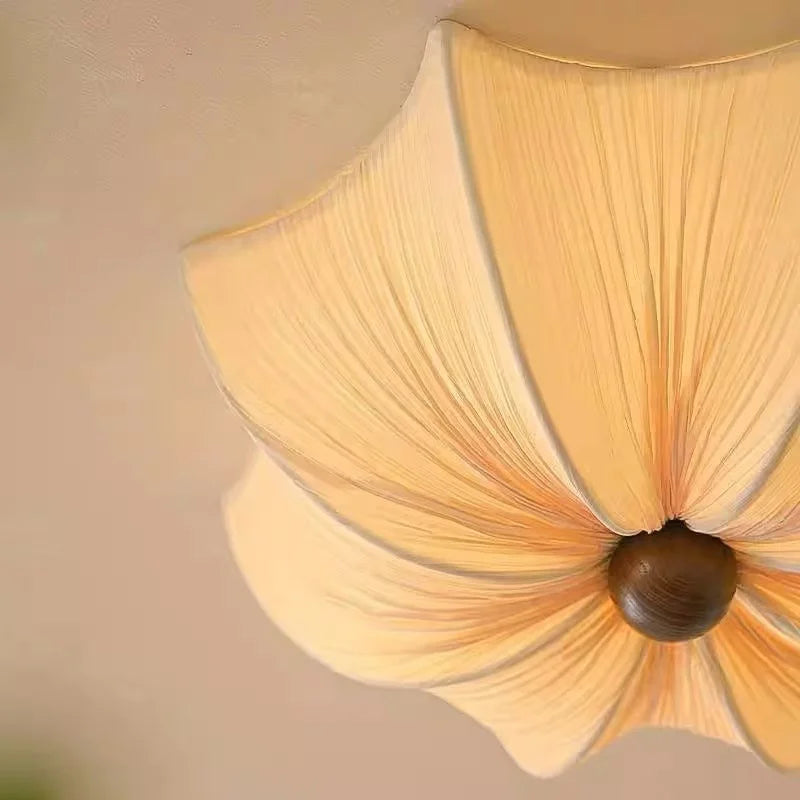 Cream Petal Fabric Ceiling Light - French Flower Semi-Flush Lamp for Living Room & Bedroom