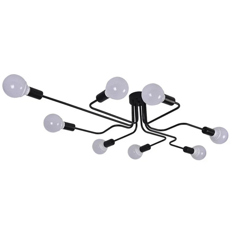 Sputnik Semi-Flush Chandelier | Black & Copper, 6 or 8 Light, Mid-Century E27