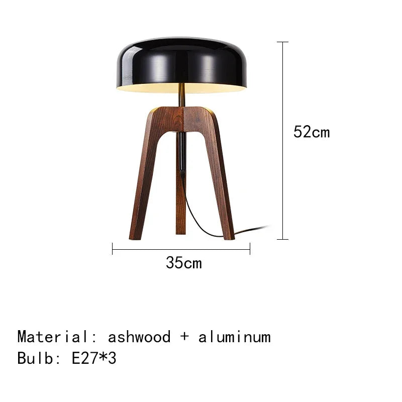 Tripod Table Lamp 52cm - Ash Wood Dome Shade Modern Bedside Light