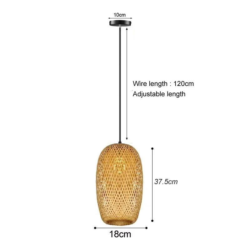 Tall Bamboo Lantern Pendant Light | Hand-Woven Rattan, 18 x 37 cm, Dining Table