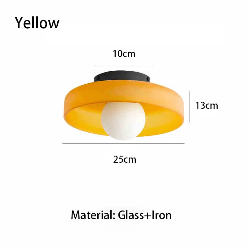 Coloured Glass Flush Ceiling Light | Tinted Glass Disc, 25 cm, Brown, White, Green or Yellow