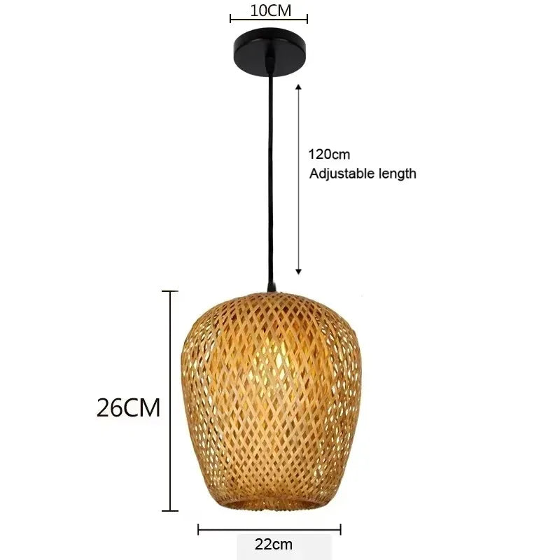 Bamboo Woven Pendant Light | Natural Rattan Barrel Shade, 23 cm, Kitchen Island