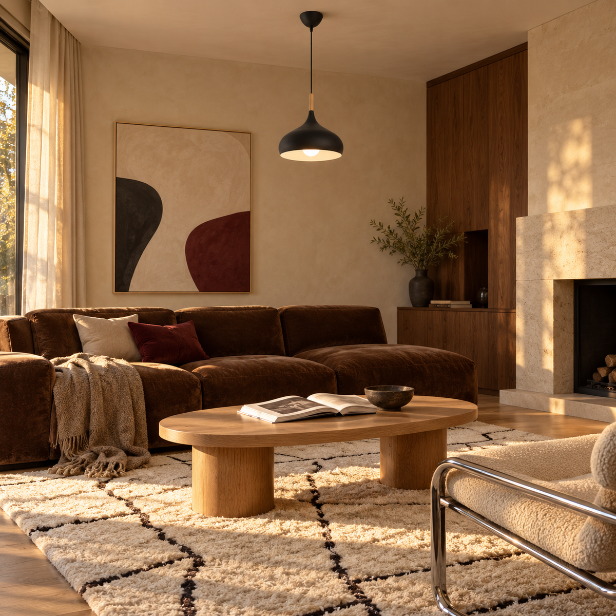 Dome Pendant Light | Matt Metal & Wooden Accent, 4 Colours, Kitchen & Dining
