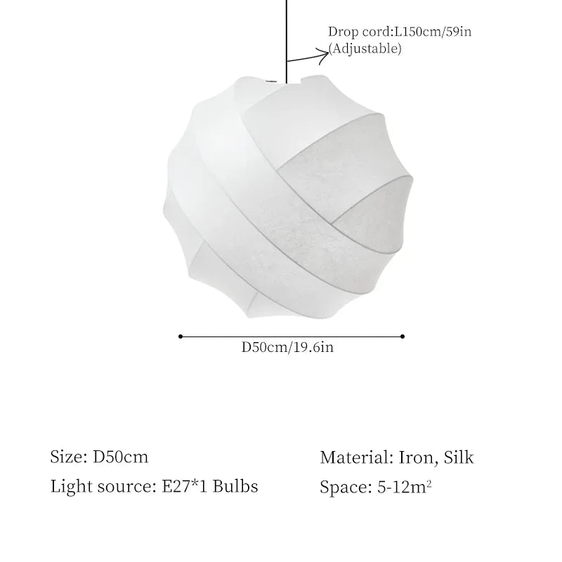 Wabi-Sabi Silk Pendant Light | Wrapped Ribbon Globe, 30, 40, 50 or 60 cm, Bulb Included