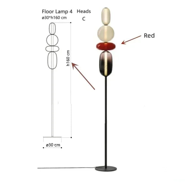 Stacked Glass Totem Floor Lamp | 4 Shades, 130/160 cm, Dimmable Standing Light