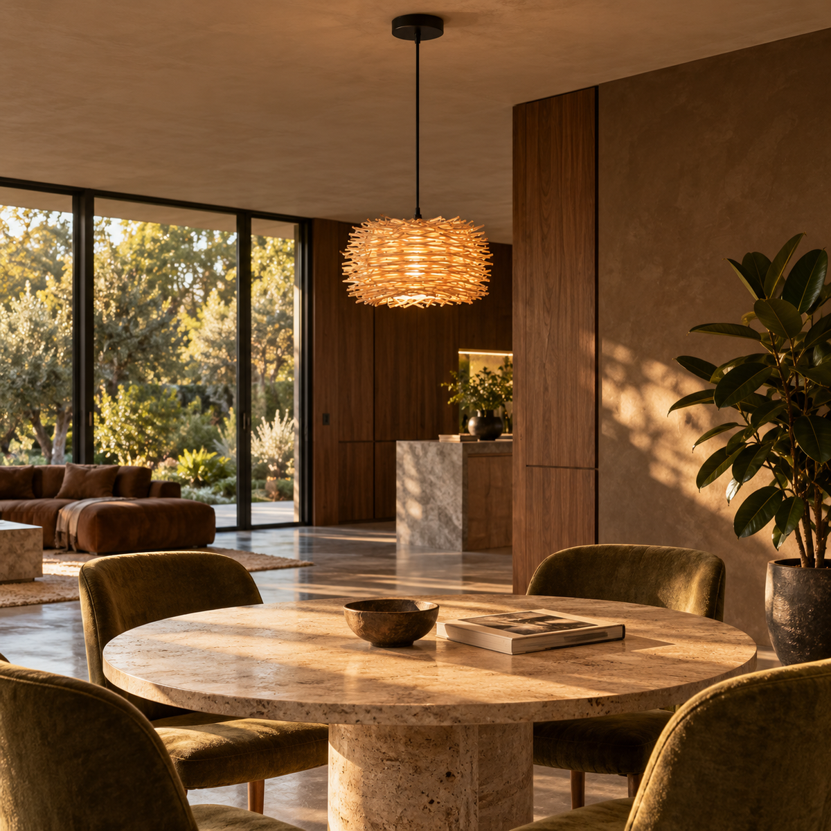 Woven Nest Pendant Light | Bamboo & Rattan Shade, 22 cm, Boho Ceiling Fixture