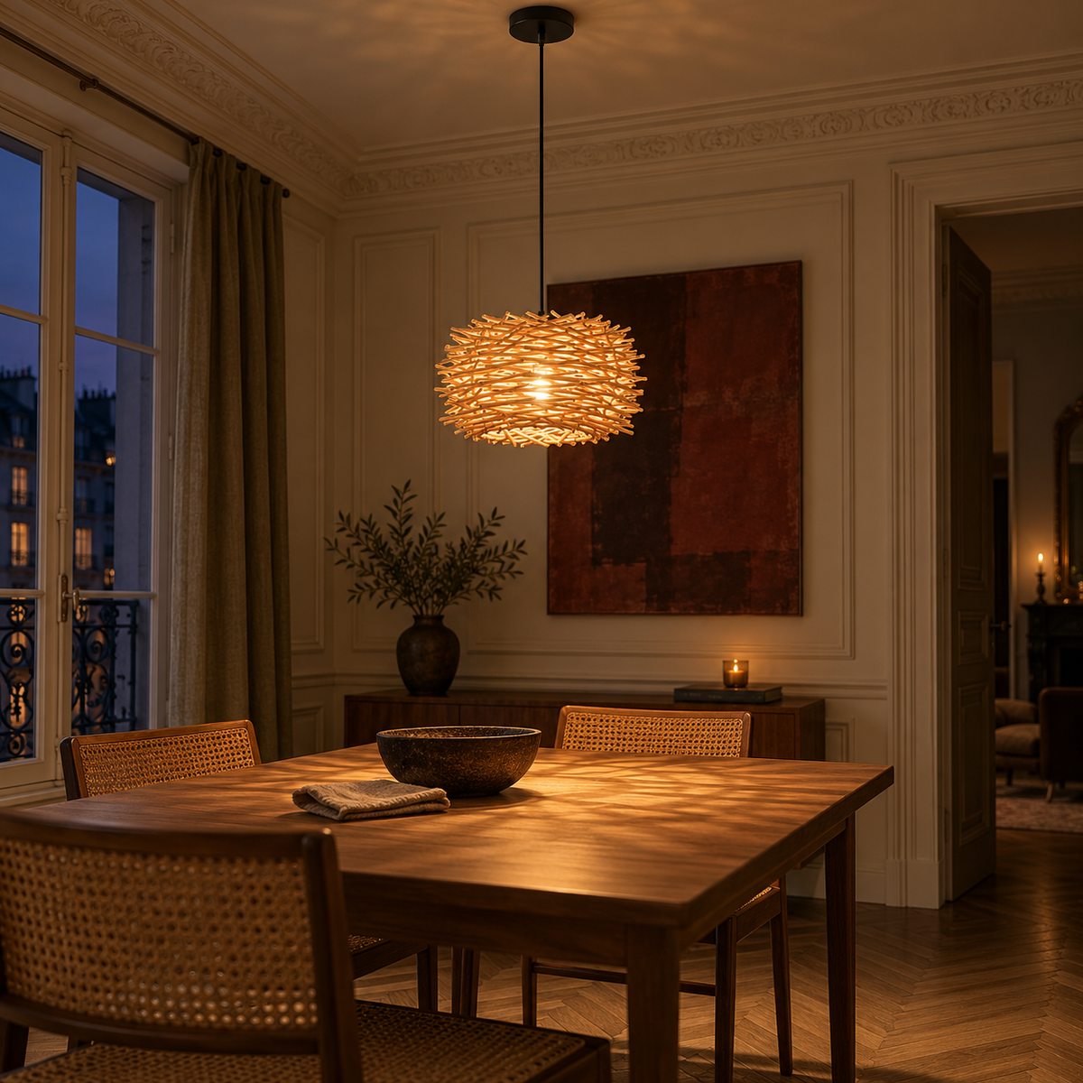 Woven Nest Pendant Light | Bamboo & Rattan Shade, 22 cm, Boho Ceiling Fixture