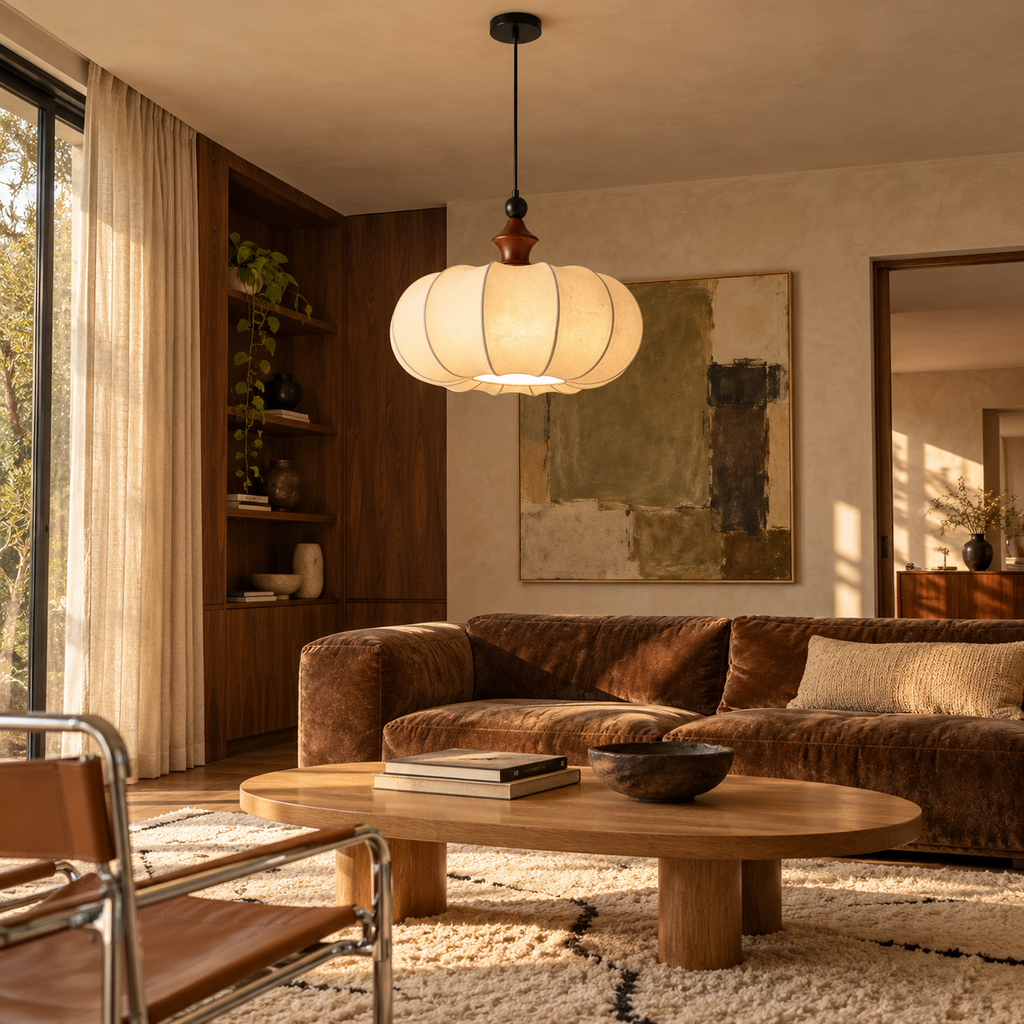 Silk Pendant Light | Retro Pumpkin Shade, 40/50 cm, Boho Dining & Bedroom