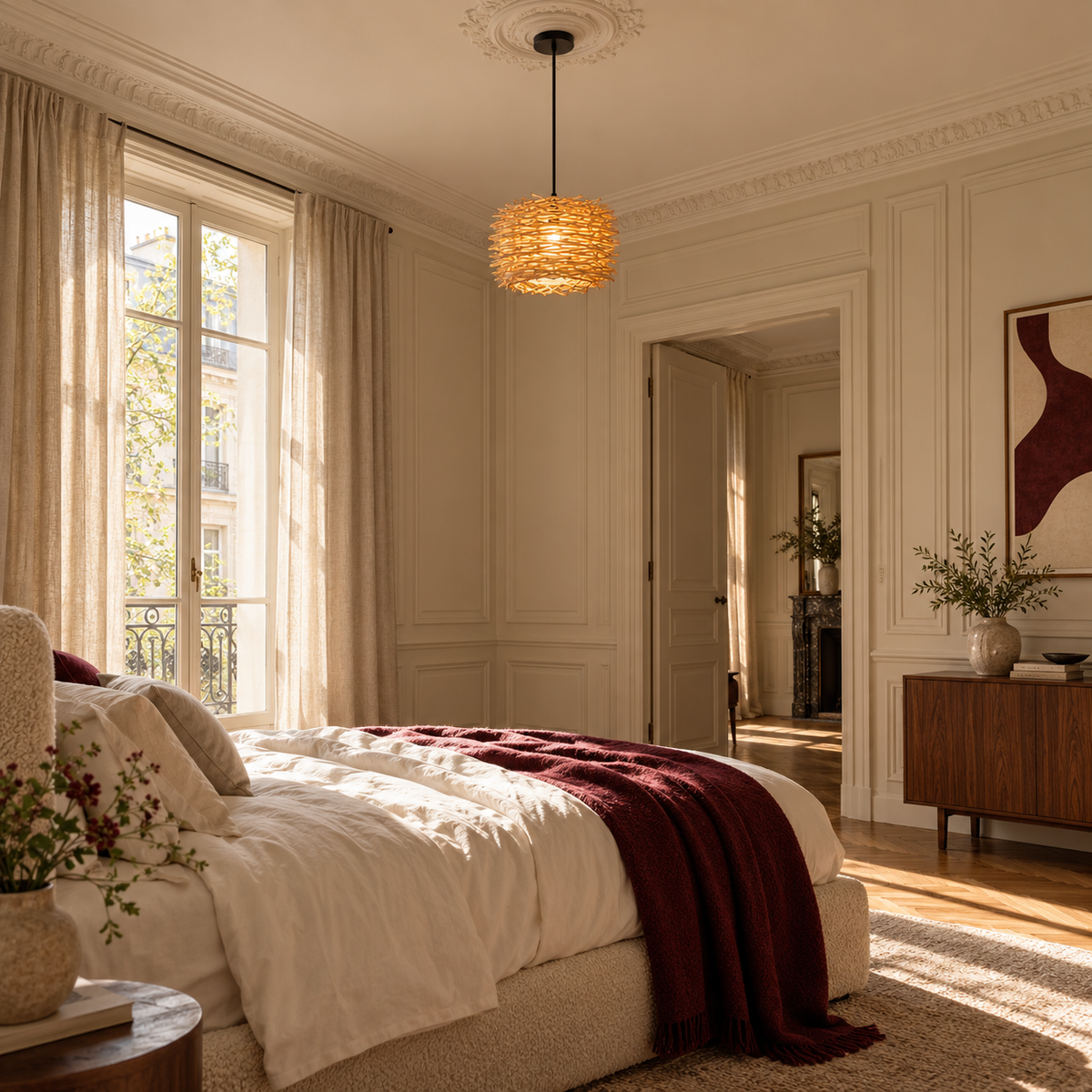 Woven Nest Pendant Light | Bamboo & Rattan Shade, 22 cm, Boho Ceiling Fixture
