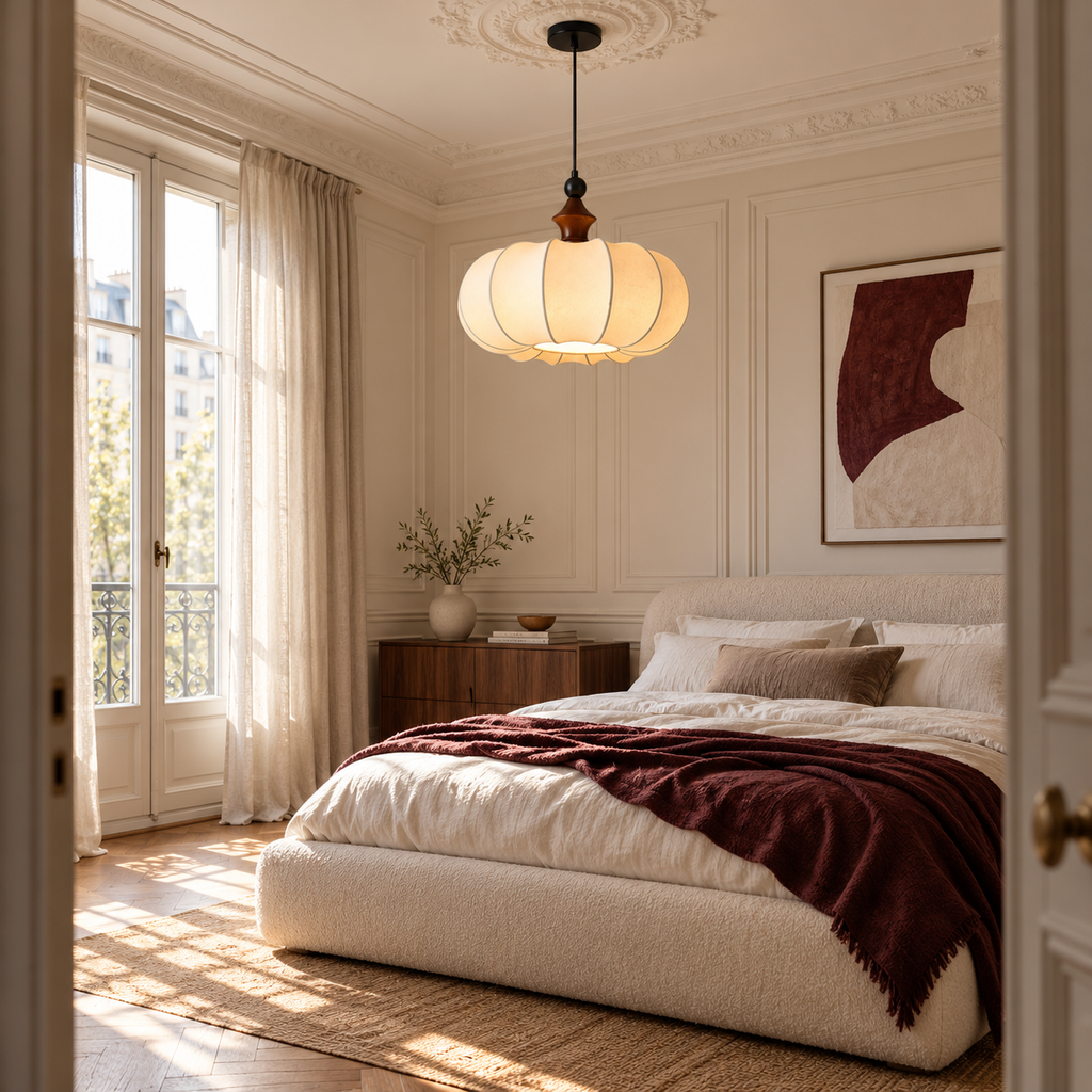 Silk Pendant Light | Retro Pumpkin Shade, 40/50 cm, Boho Dining & Bedroom