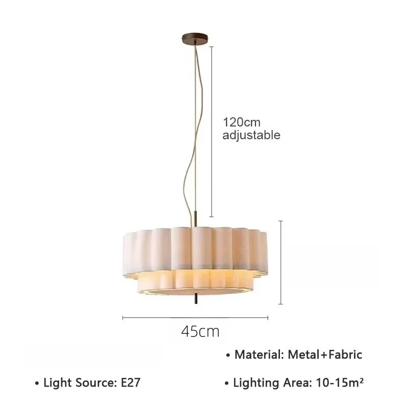 Two-Tier Pleated Fabric Chandelier | Cream Shade, 45-65 cm, Adjustable Cord