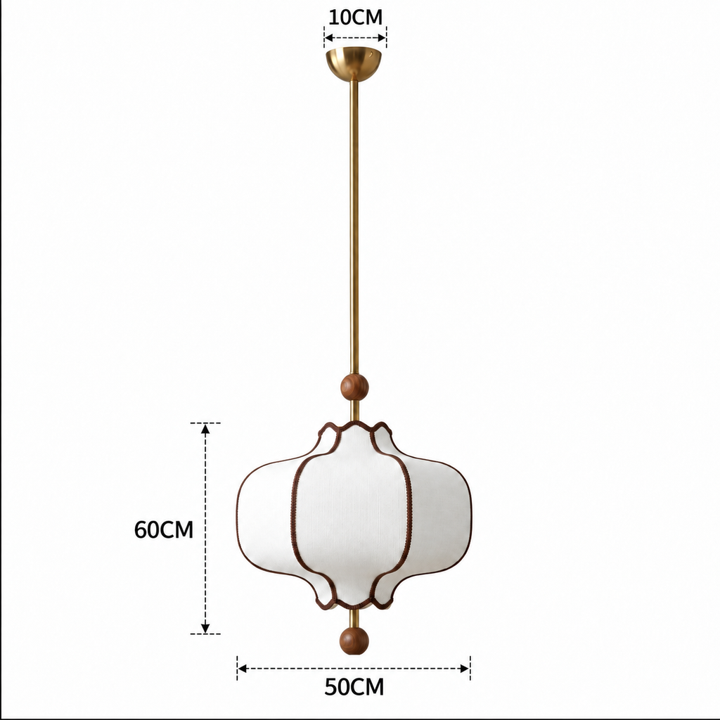 Lantern Fabric Pendant Light | Vintage Wood Frame & Beads, 40/50 cm, Dining Room