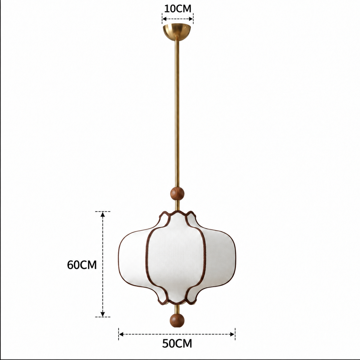 Lantern Fabric Pendant Light | Vintage Wood Frame & Beads, 40/50 cm, Dining Room